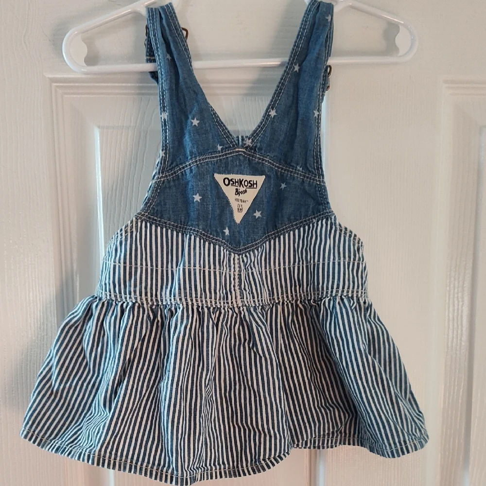 OshKosh B'gosh Striped Denim Overall Skirt in Blue and White